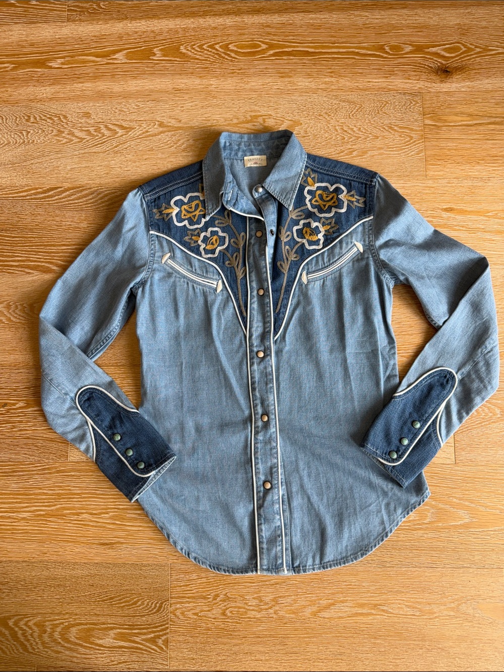 Chambray Light Blue Denim Western Shirt with Embroidered Yoke